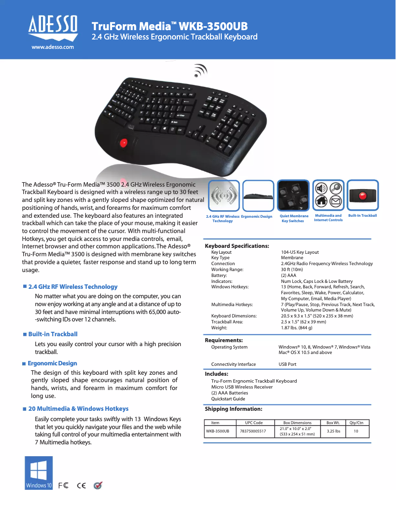 Page 1 de la notice Manuel utilisateur Adesso Tru-Form 3500