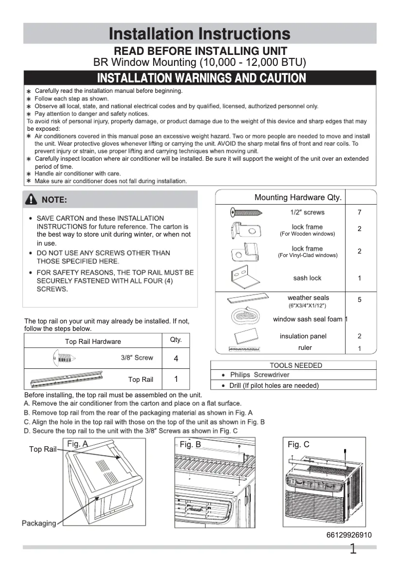 Page 1 de la notice Guide d'installation Frigidaire FFRE103ZA1