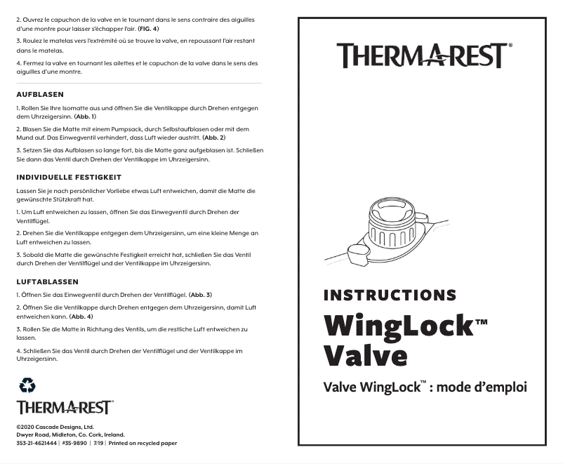 Page n°1 - Manuel utilisateur Therm-a-Rest ProLite
