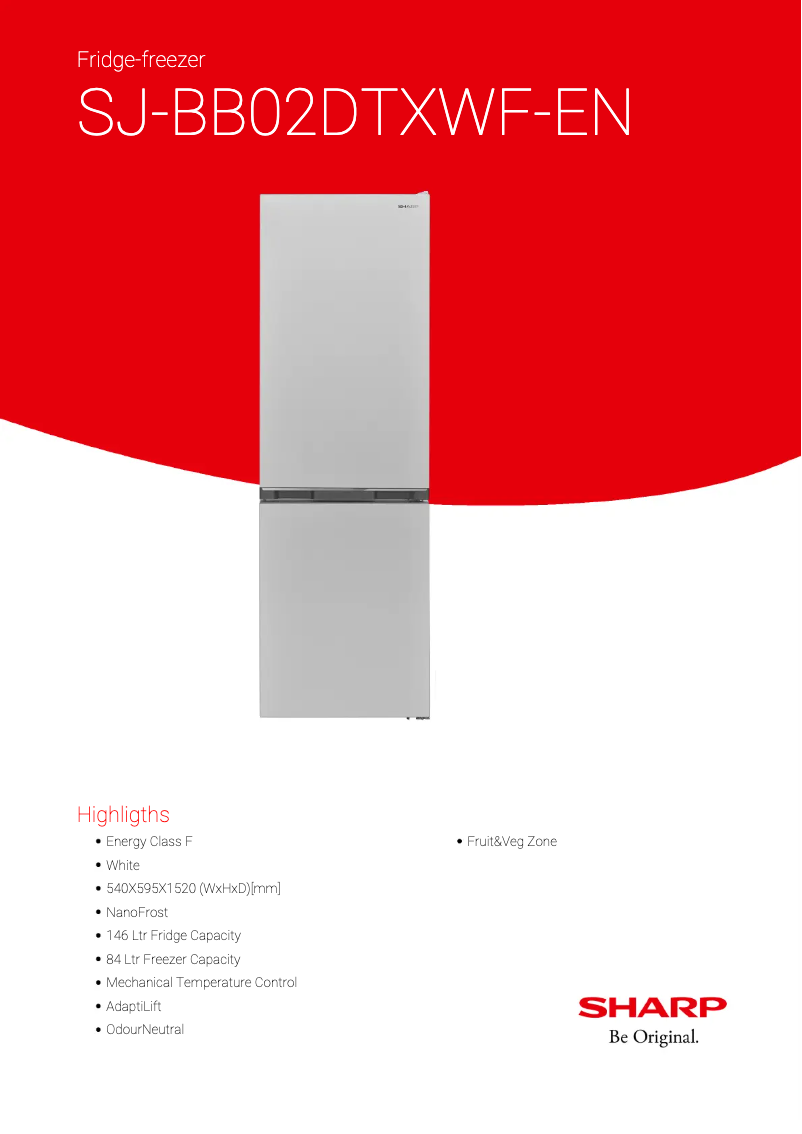 Page 1 de la notice Fiche technique Sharp SJ-BB02DTXWF-EN