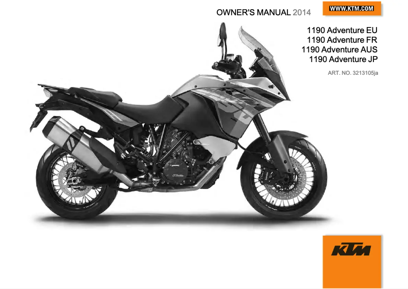 Page 1 de la notice Manuel utilisateur KTM 1190 Adventure (2014)