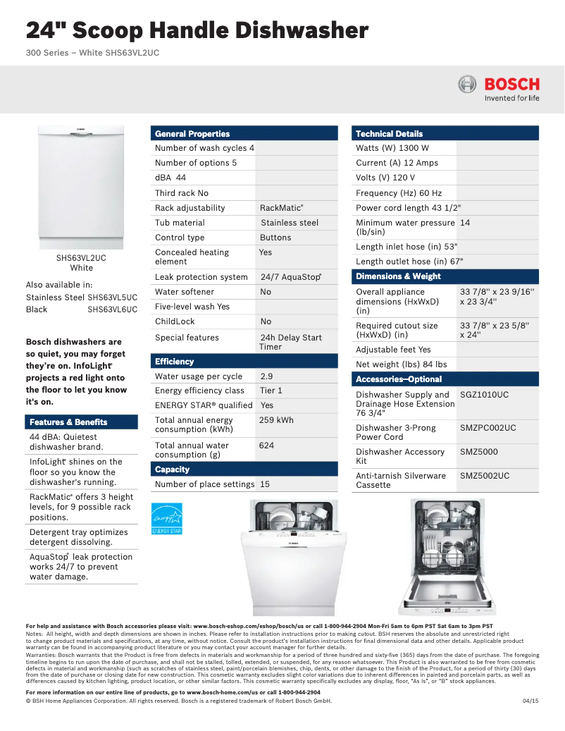 Page 1 de la notice Manuel utilisateur Bosch SHS63VL