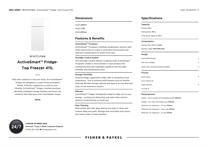 Page n°1 - Fiche technique Fisher & Paykel RF411TRPW6