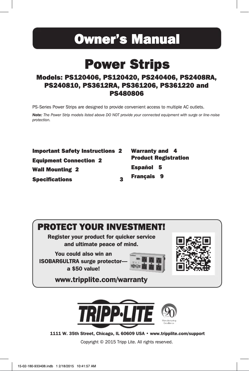 Page n°1 - Manuel utilisateur Tripp Lite PS240406