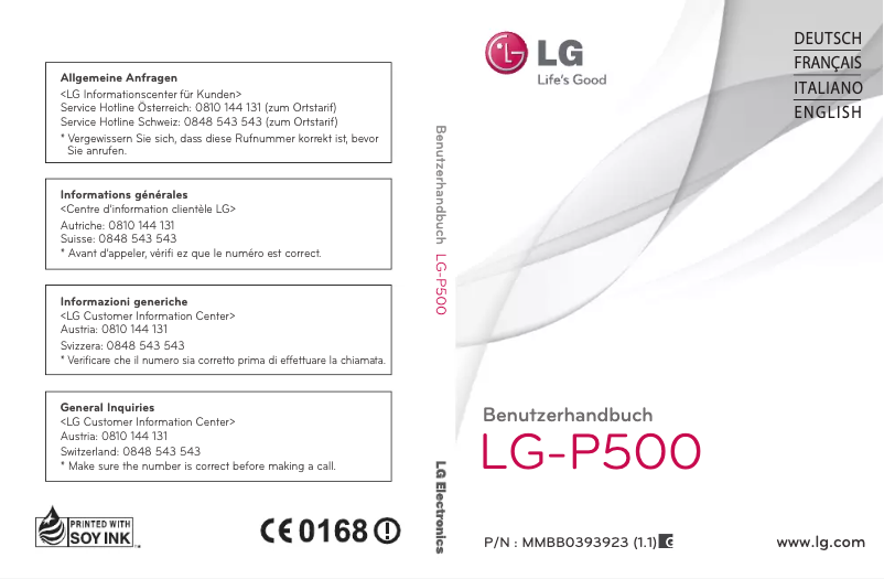Page 1 de la notice Manuel utilisateur LG Optimus One P500