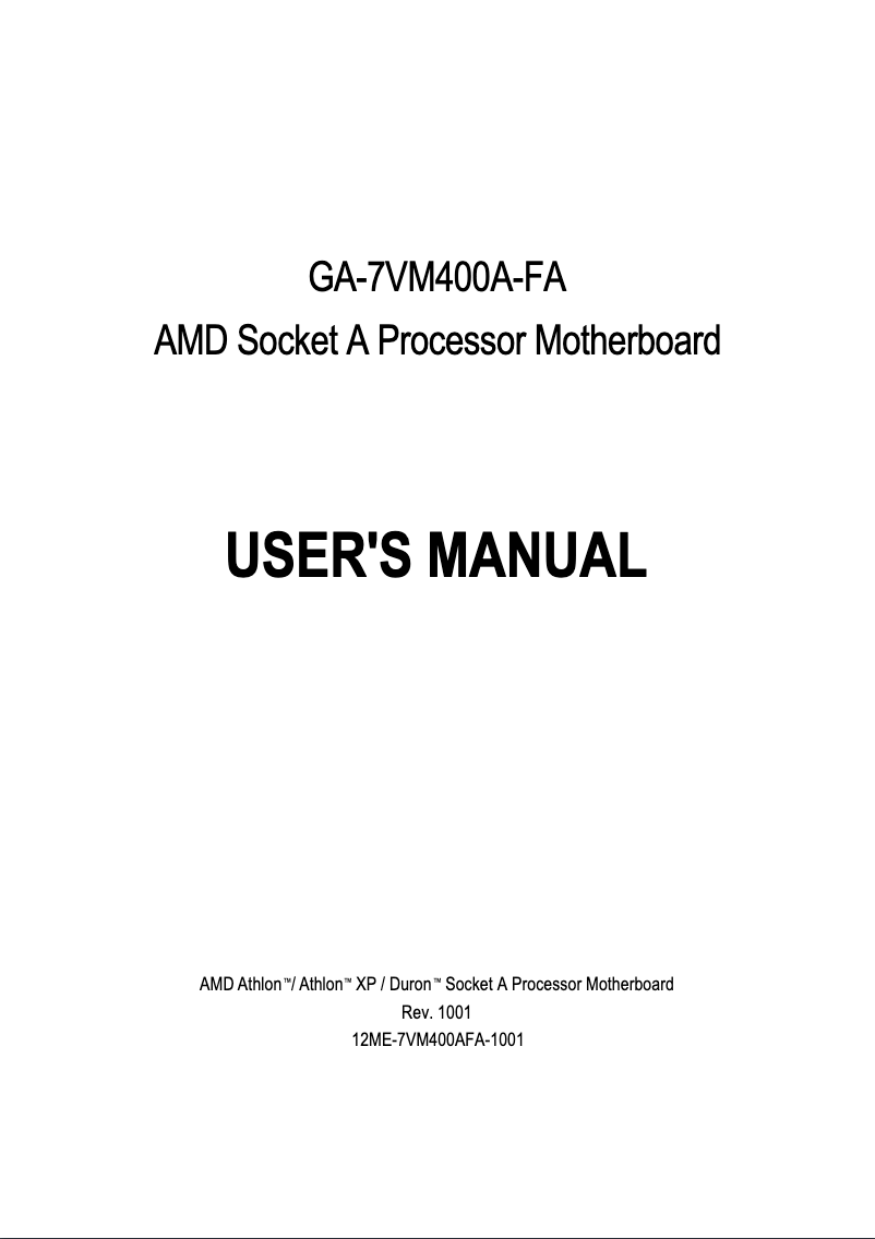 Page 1 de la notice Manuel utilisateur Gigabyte GA-7VM400A-FA
