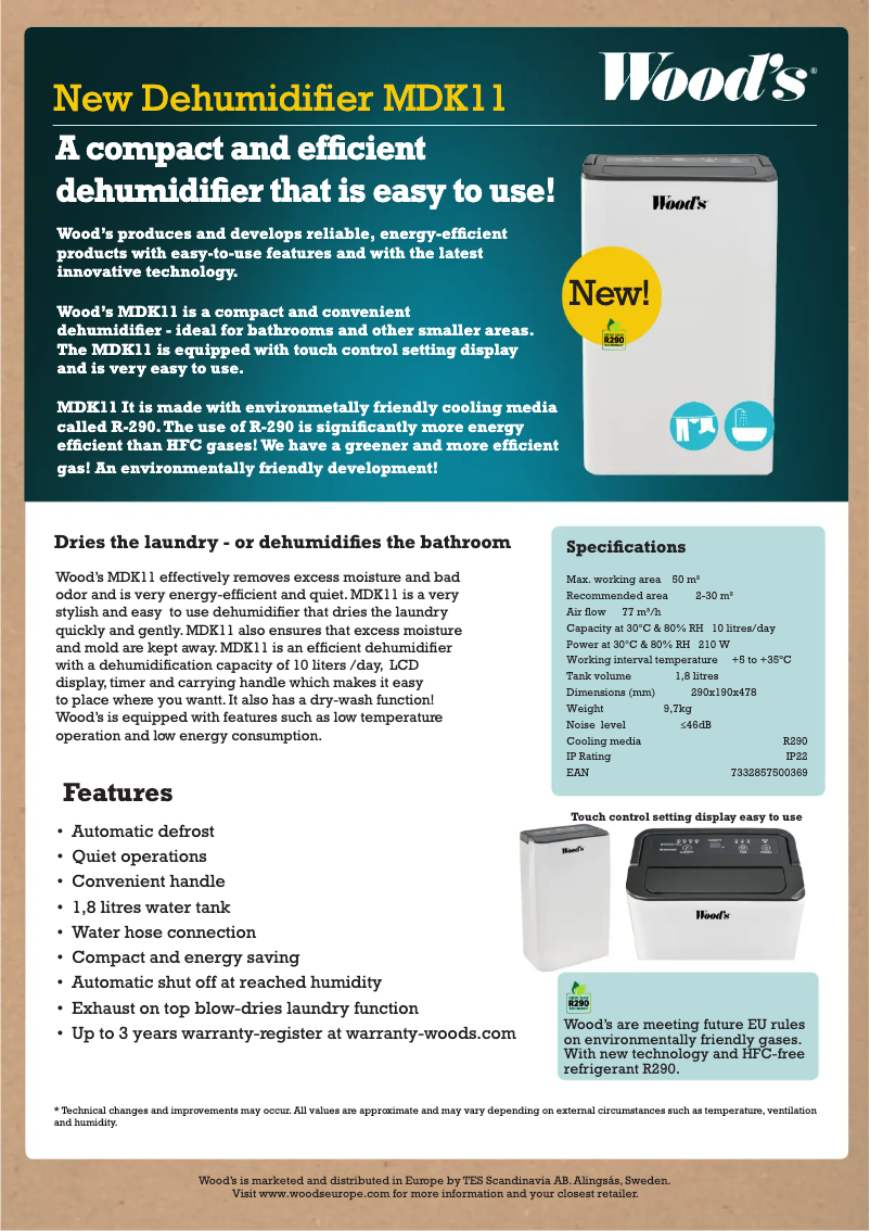 Page 1 de la notice Fiche technique Wood's MDK11