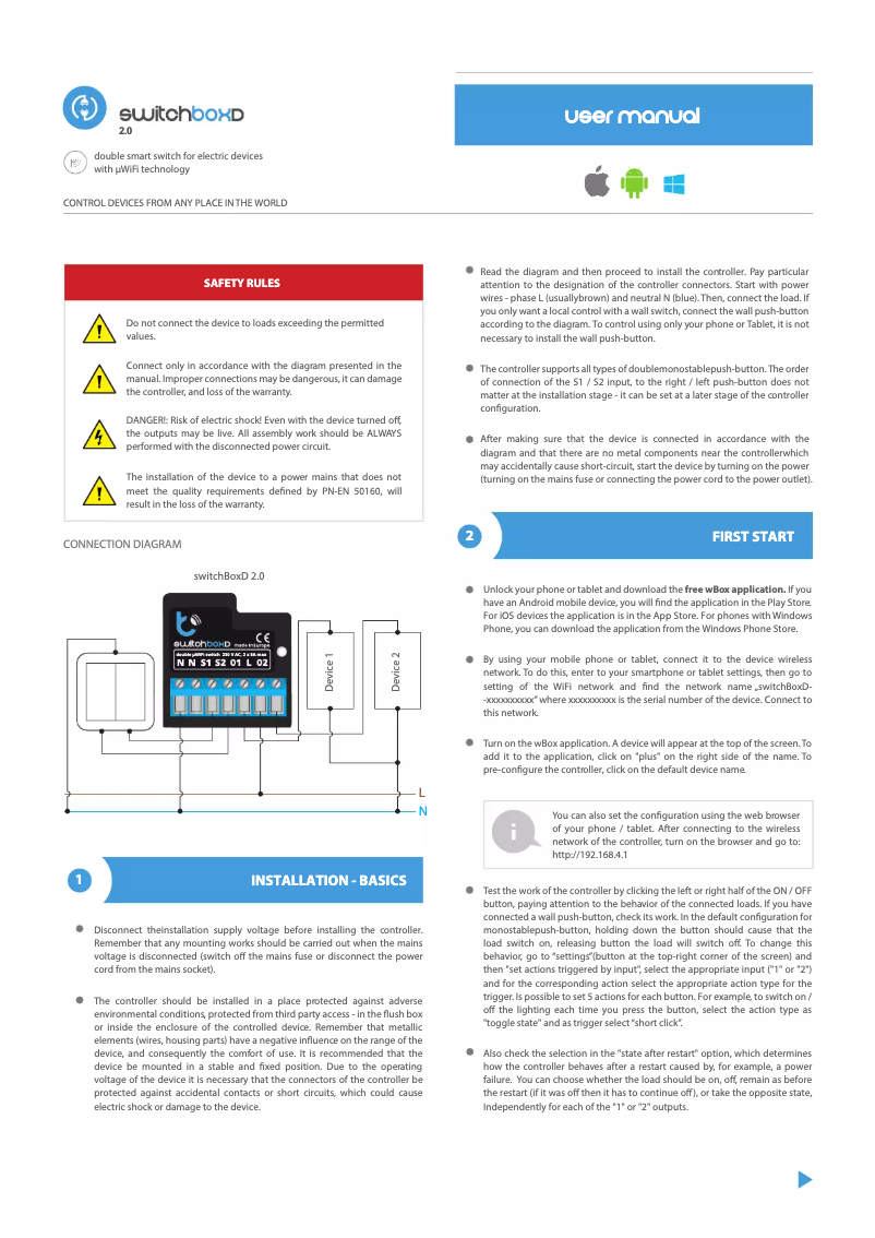 Page 1 de la notice Manuel utilisateur Blebox switchBoxD