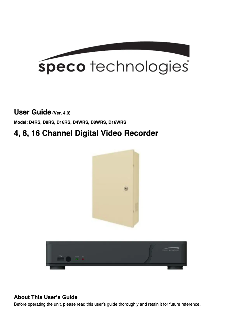 Page n°1 - Manuel utilisateur Speco Technologies D8RS