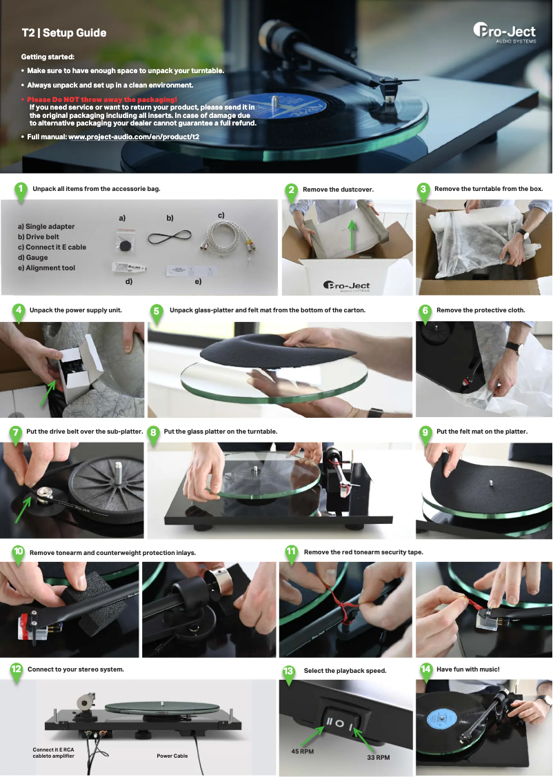 Page n°1 - Guide d'installation Pro-Ject T2