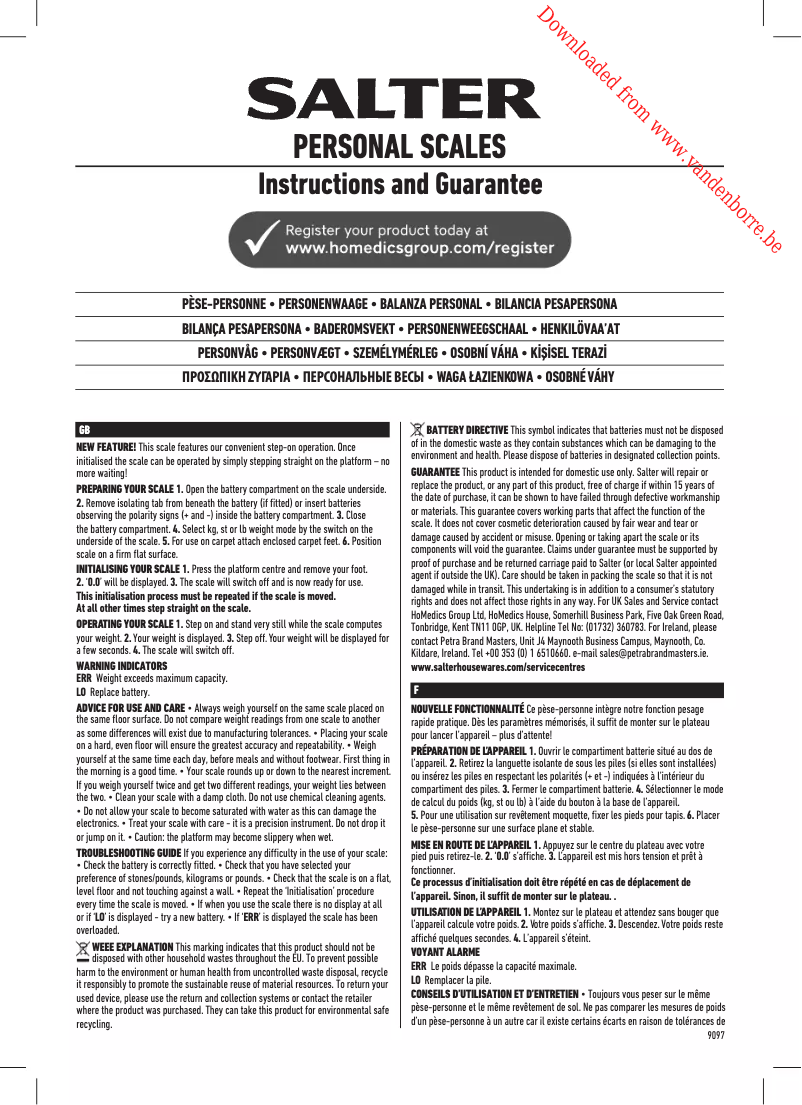 Page 1 de la notice Manuel utilisateur Salter 9097 SV3R