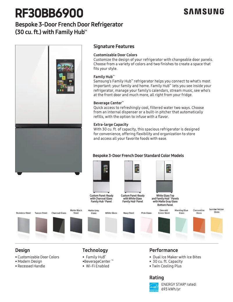 Page 1 de la notice Fiche technique Samsung RF30BB69006M