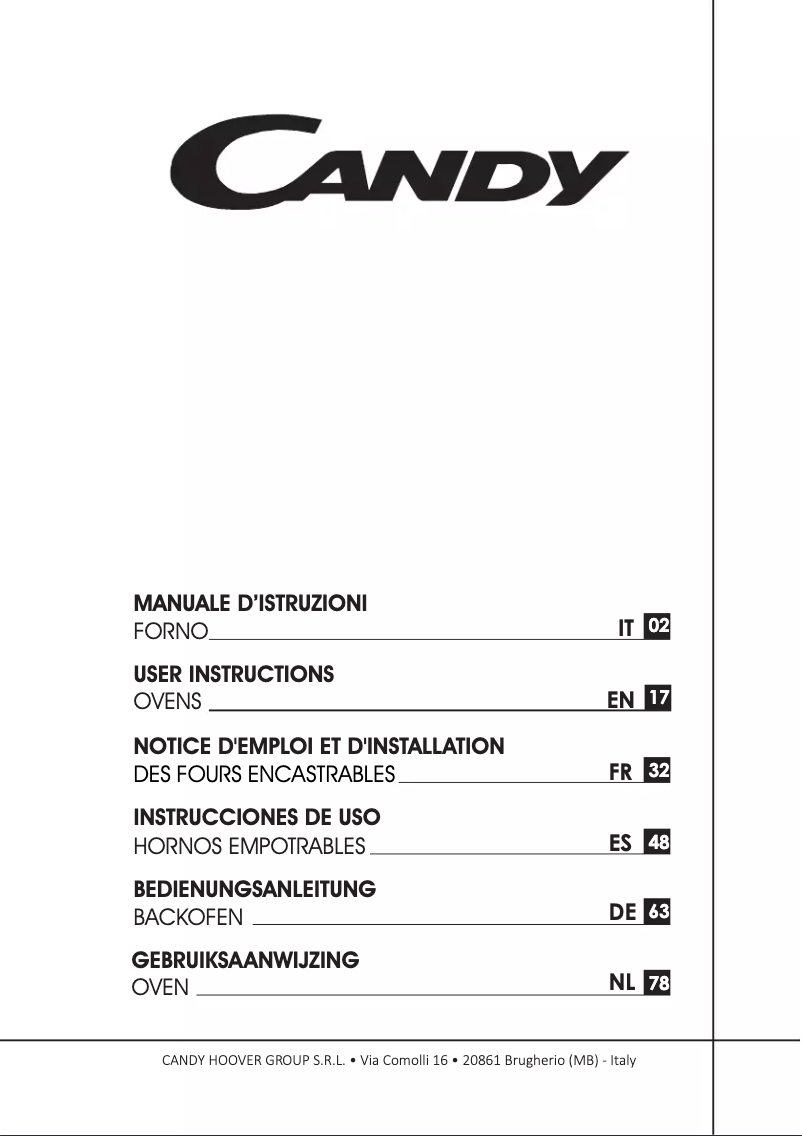 Page n°1 - Manuel utilisateur Candy FCSK604X/E