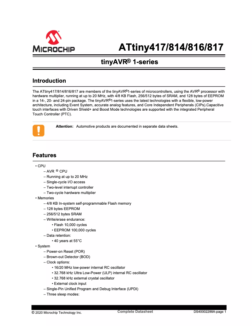 Image de la première page du manuel de l'appareil ATTINY817