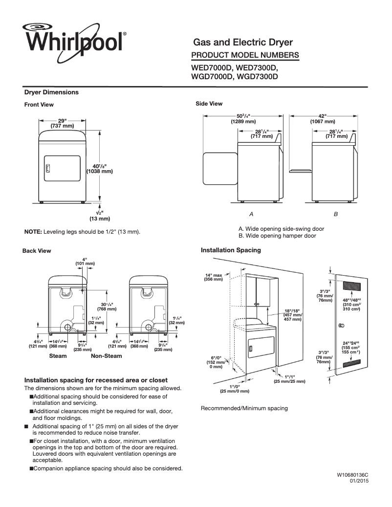 Page n°1 - Fiche technique Whirlpool WGD7000D