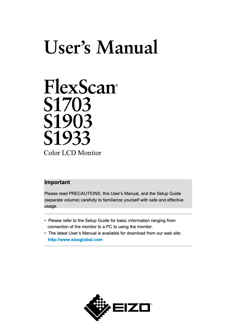 Page 1 de la notice Manuel utilisateur Eizo S1933H-GY