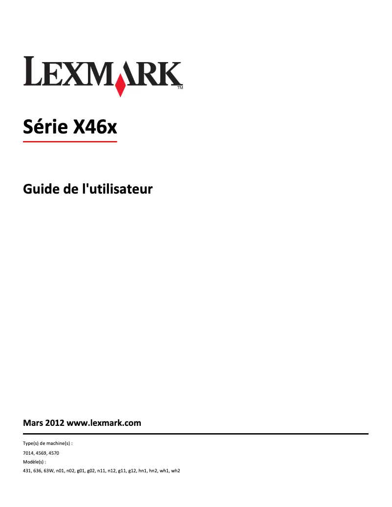 Page 1 de la notice Manuel utilisateur Lexmark X464