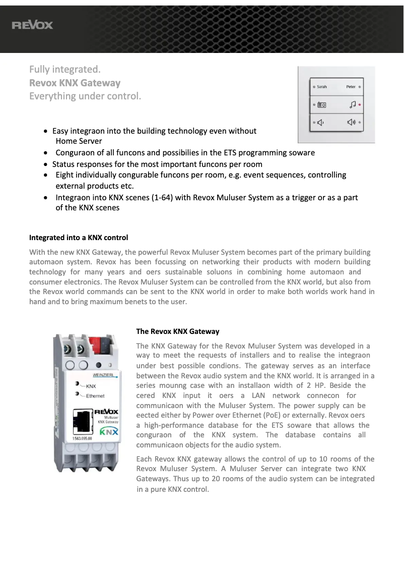 Page 1 de la notice Fiche technique Revox KNX Gateway