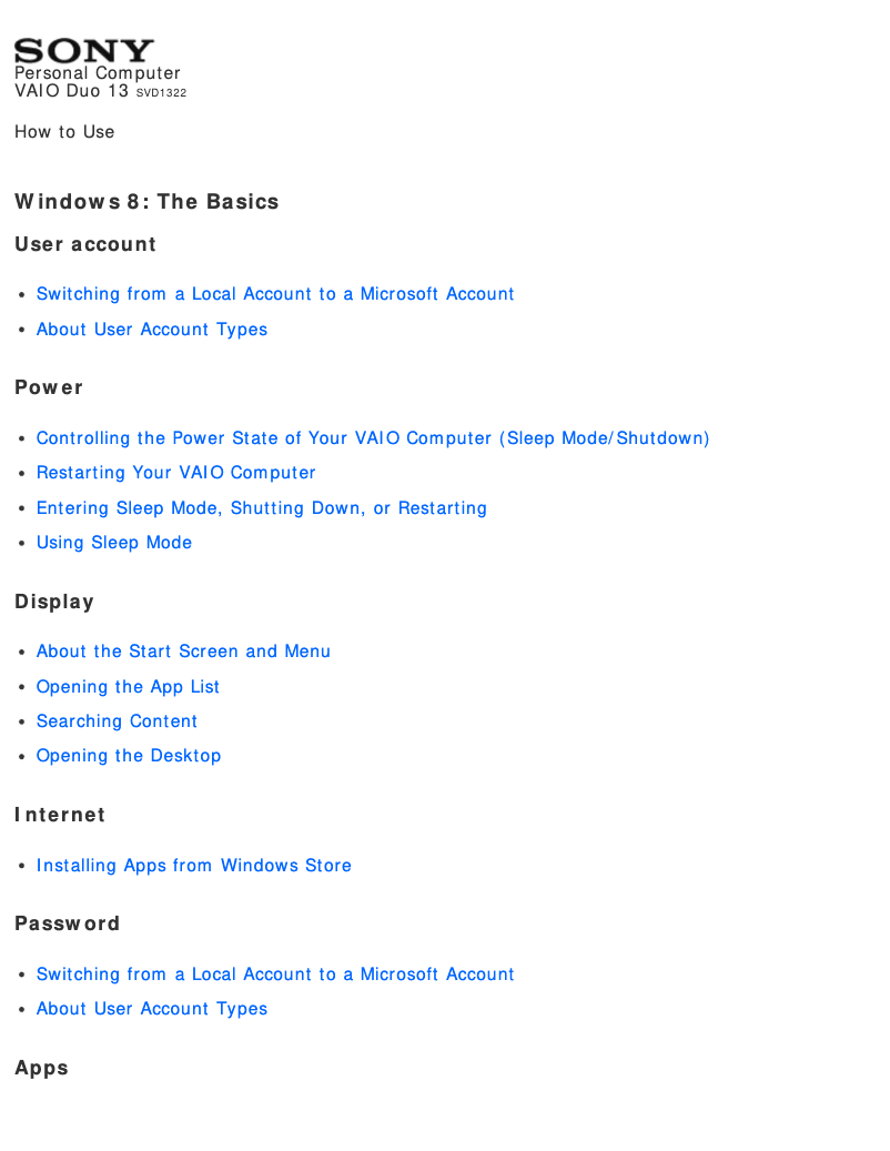 Page 1 de la notice Manuel utilisateur Sony Vaio Duo 13 SVD1322BPXB