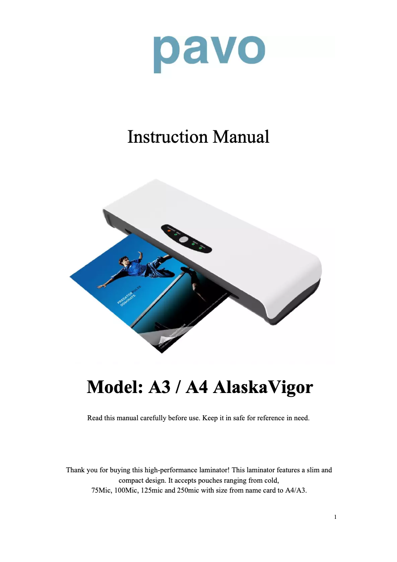 Page 1 de la notice Manuel utilisateur Pavo AlaskaVigo A4