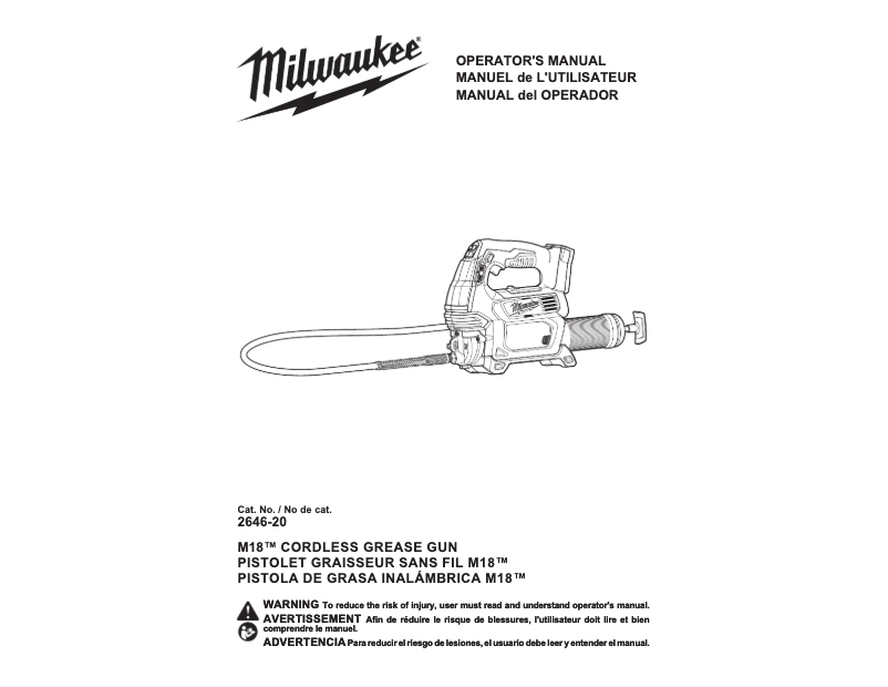 Page 1 de la notice Manuel utilisateur Milwaukee M18 2646-22CT