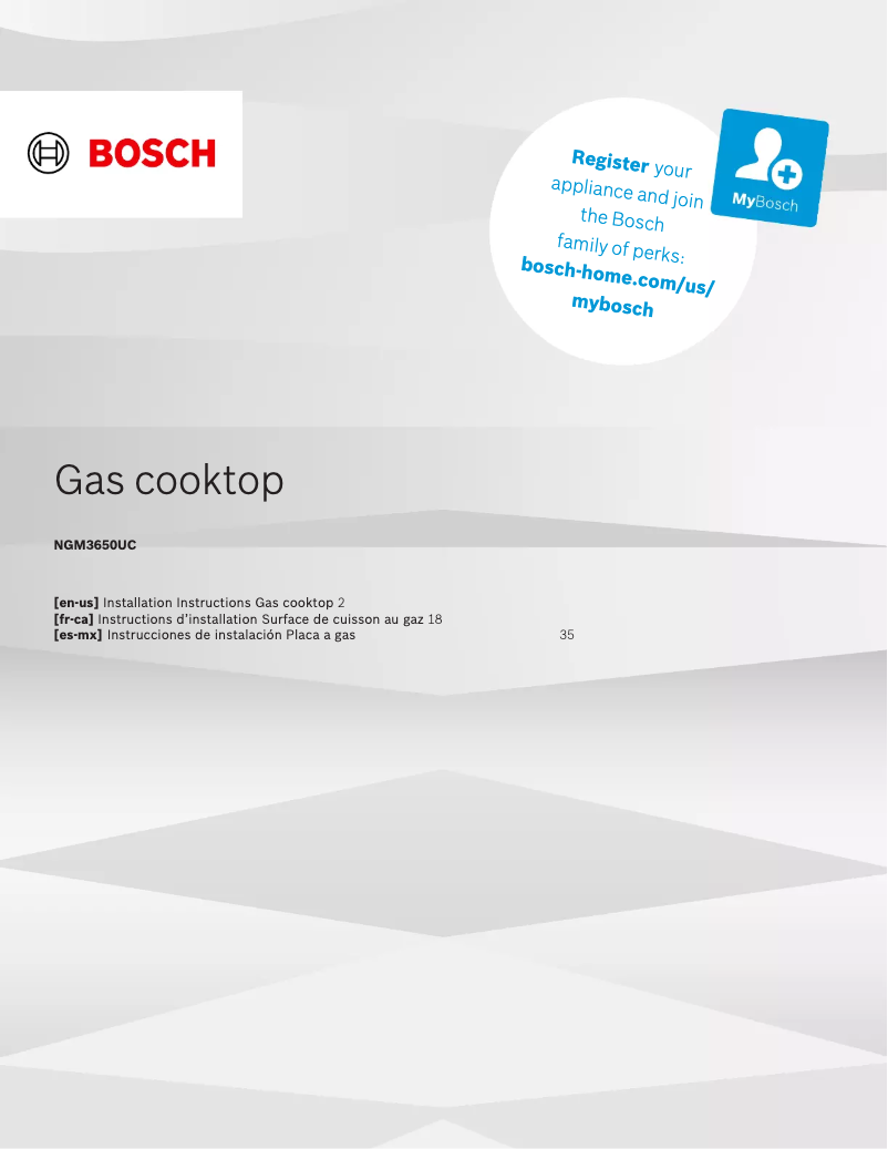 Page 1 de la notice Guide d'installation Bosch NGM3650UC