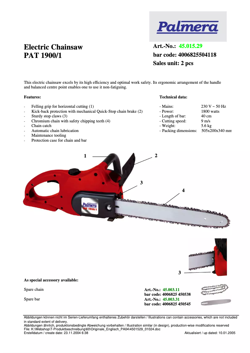 Image de la première page du manuel de l'appareil PAT 1900