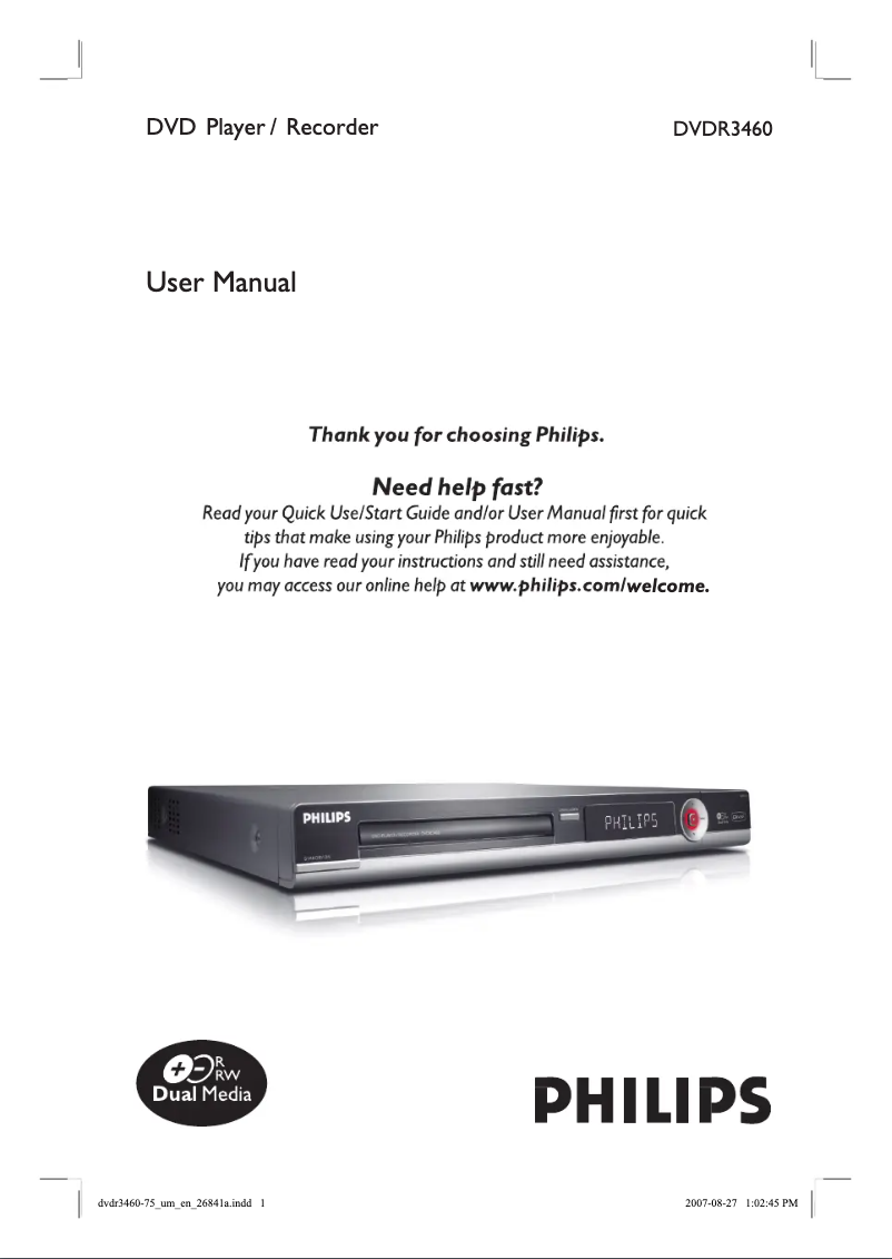 Imagen de la primera página del manual del dispositivo DVDR3460