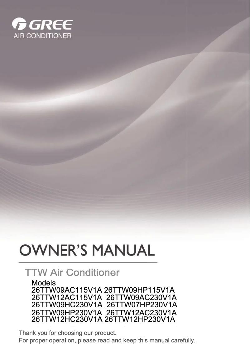 Page 1 de la notice Manuel utilisateur Gree 26TTW12AC230V1A