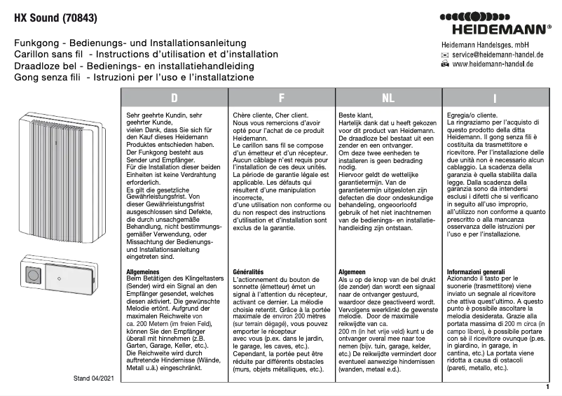 Page n°1 - Manuel utilisateur Heidemann HX Sound 70843