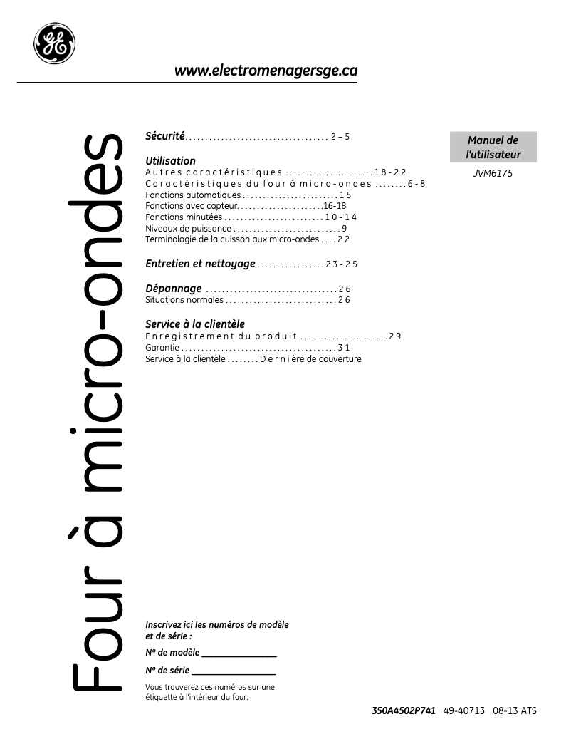 Image de la première page du manuel de l'appareil JVM6175SLVC