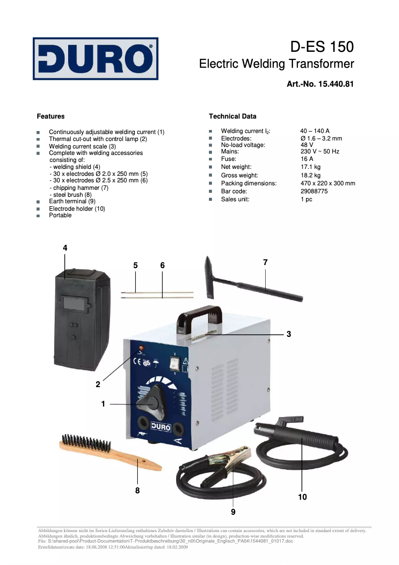 Imagen de la primera página del manual del dispositivo D-ES 150