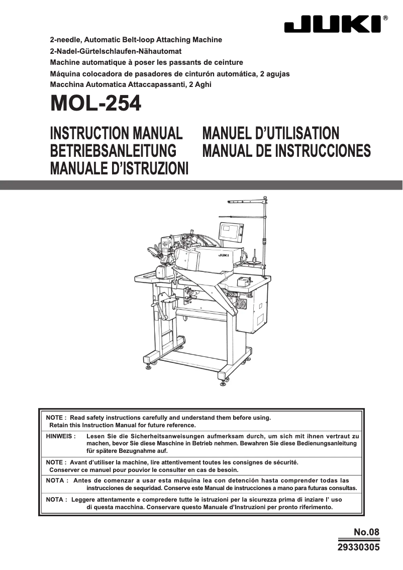 Page 1 de la notice Manuel utilisateur Juki MOL-254