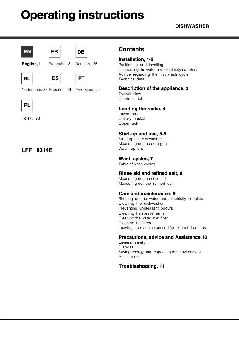 Page 1 de la notice Manuel utilisateur Hotpoint LFF 8314E X EU