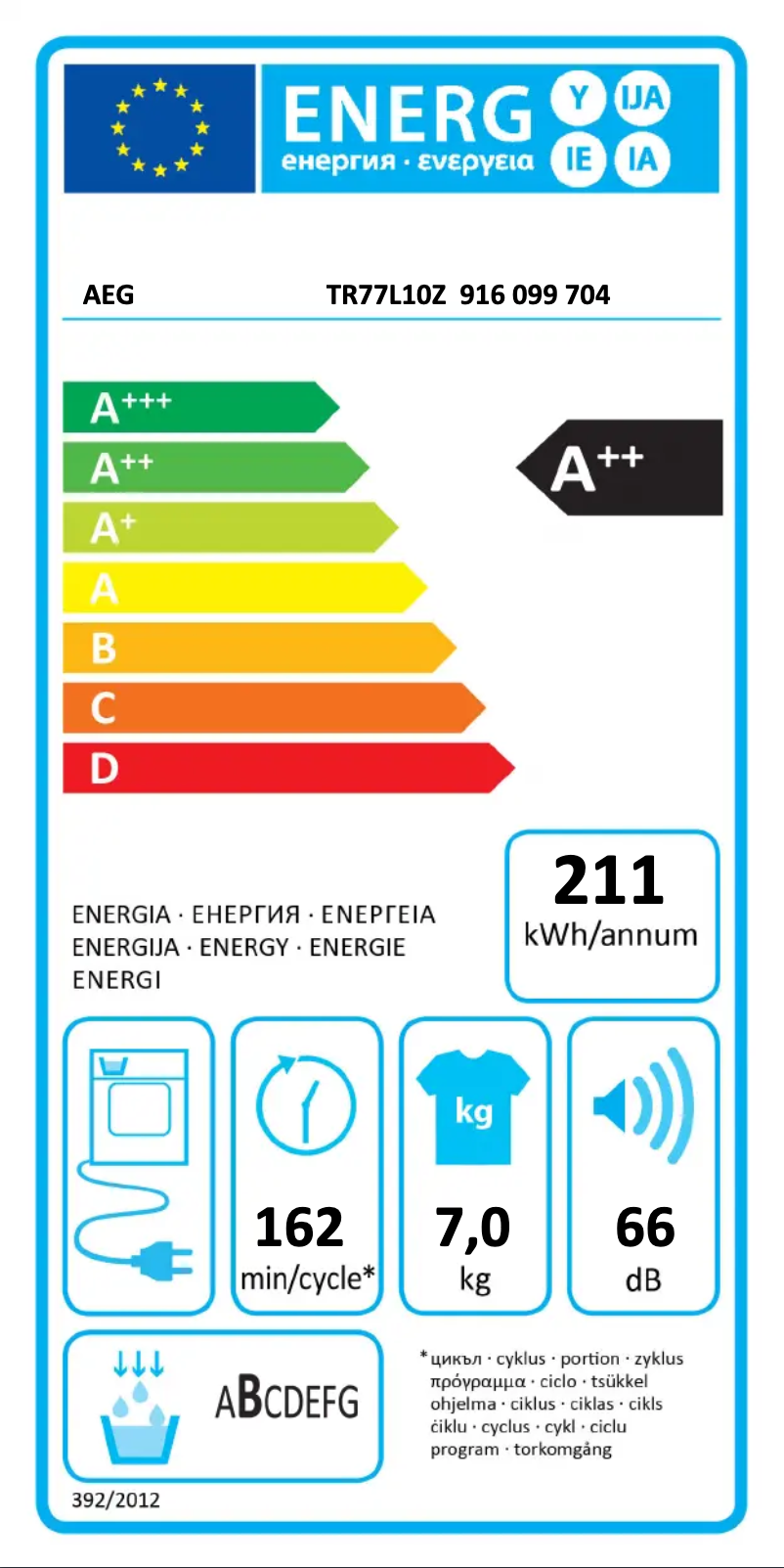 Page n°1 - Label énergétique AEG TR77L10Z