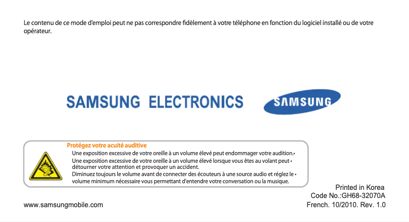 Page 1 de la notice Manuel utilisateur Samsung Omnia 7 GT-i8700