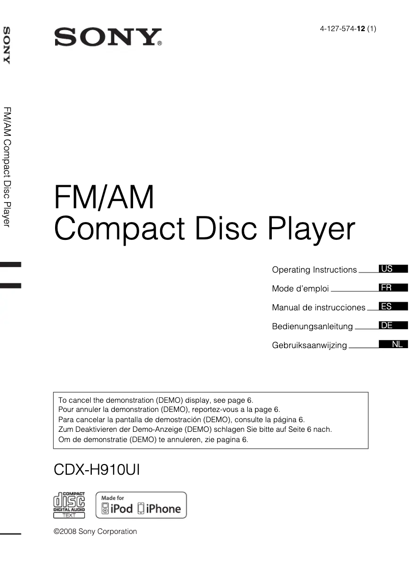 Page n°1 - Manuel utilisateur Sony CDX-H910UI