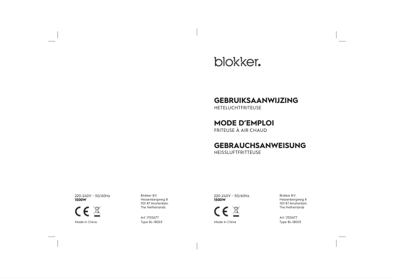 Page 1 de la notice Manuel utilisateur Blokker BL-18003