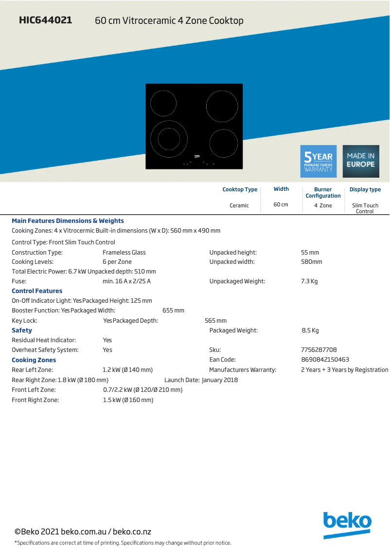 Image de la première page du manuel de l'appareil HIC644021