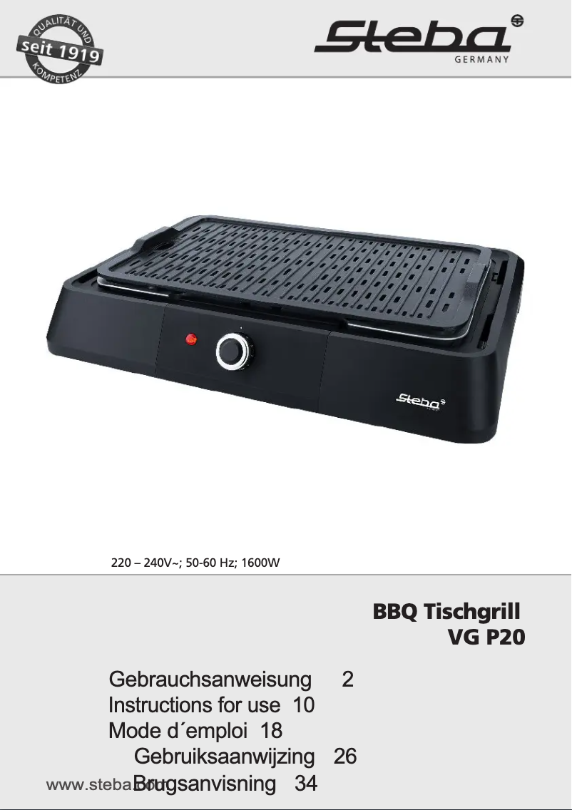 Page 1 de la notice Manuel utilisateur Steba VG P20