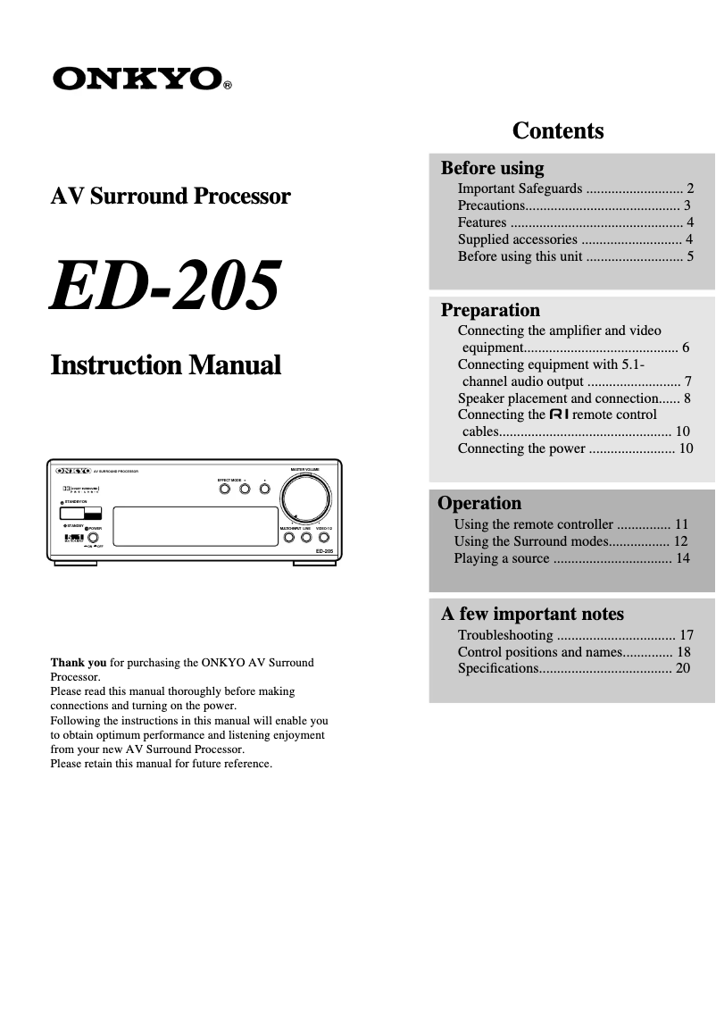 Página 1 del manual Manual de usuario Onkyo ED-205