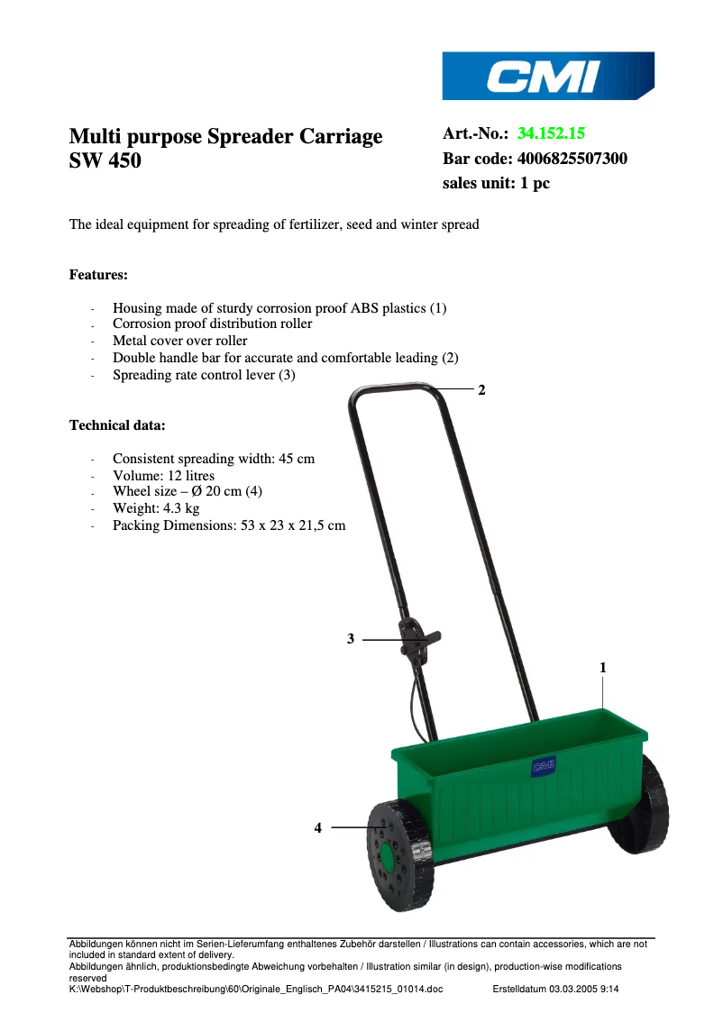 Page n°1 - Fiche technique CMI SW 450