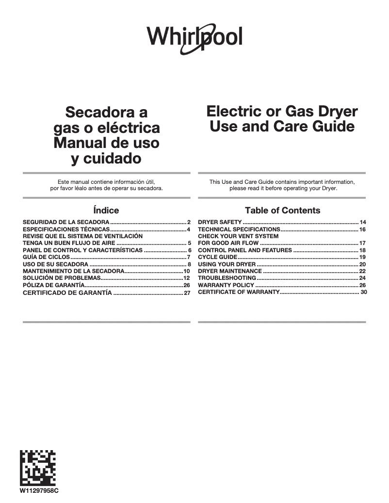 Page n°1 - Manuel utilisateur Whirlpool 7MWGD1930JM