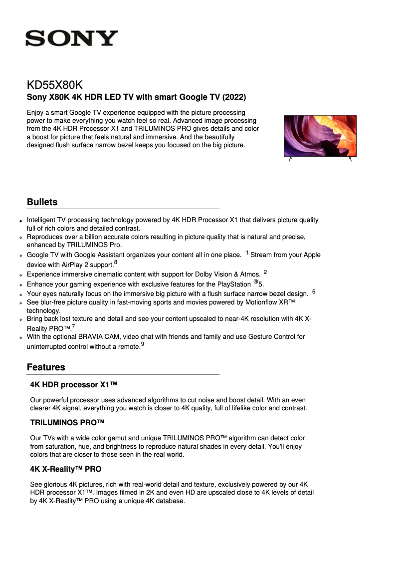 Image de la première page du manuel de l'appareil KD-55X80K