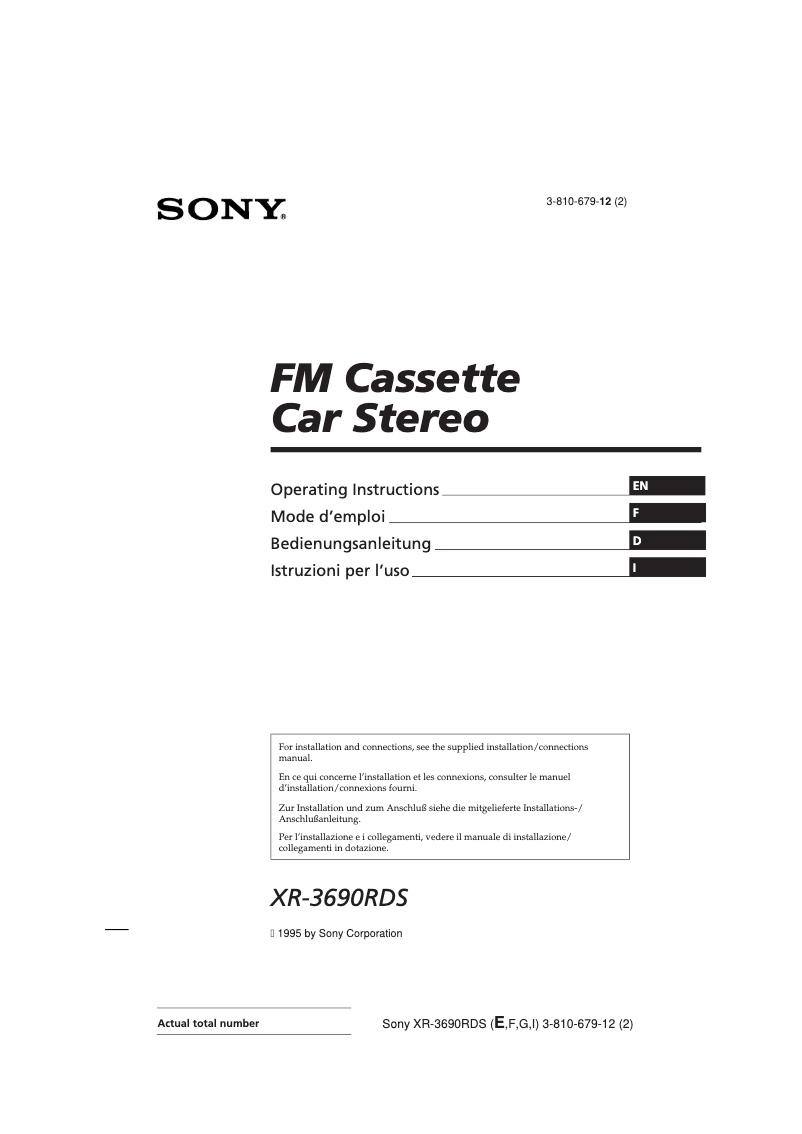 Page 1 de la notice Manuel utilisateur Sony XR-3690RDS