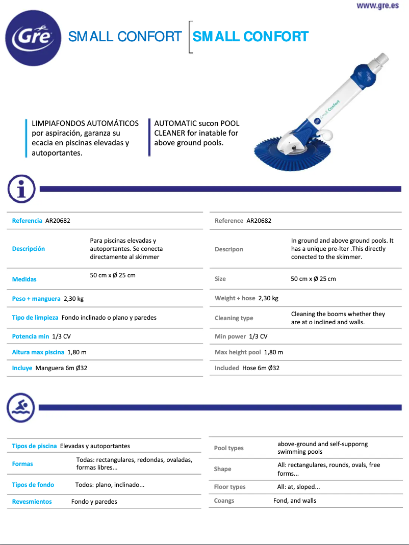 Page 1 de la notice Fiche technique Gre AR20682