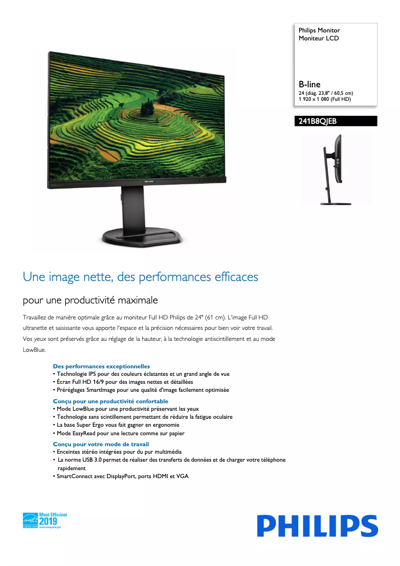 Page 1 de la notice Fiche technique Philips Brilliance 241B8QJEB