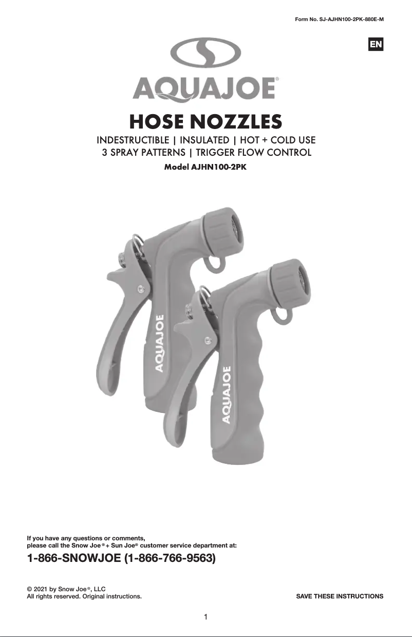 Página 1 del manual Manual de usuario Aqua Joe AJHN100-2PK