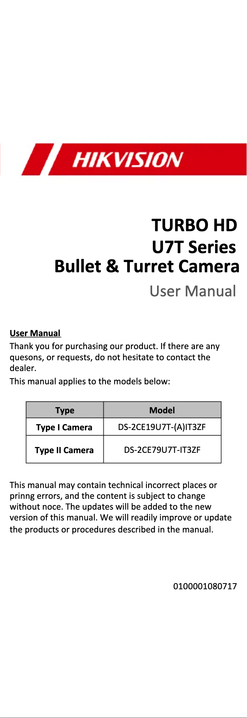 Page n°1 - Guide de démarrage rapide Hikvision DS-2CE79U7T-AIT3ZF