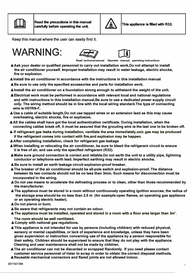 Page 1 de la notice Manuel utilisateur Haier HSU-13LPA21